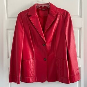 Laurèl 100% Lamb Leather Red Women’s Blazer Butter Soft Classic Luxury Chic M